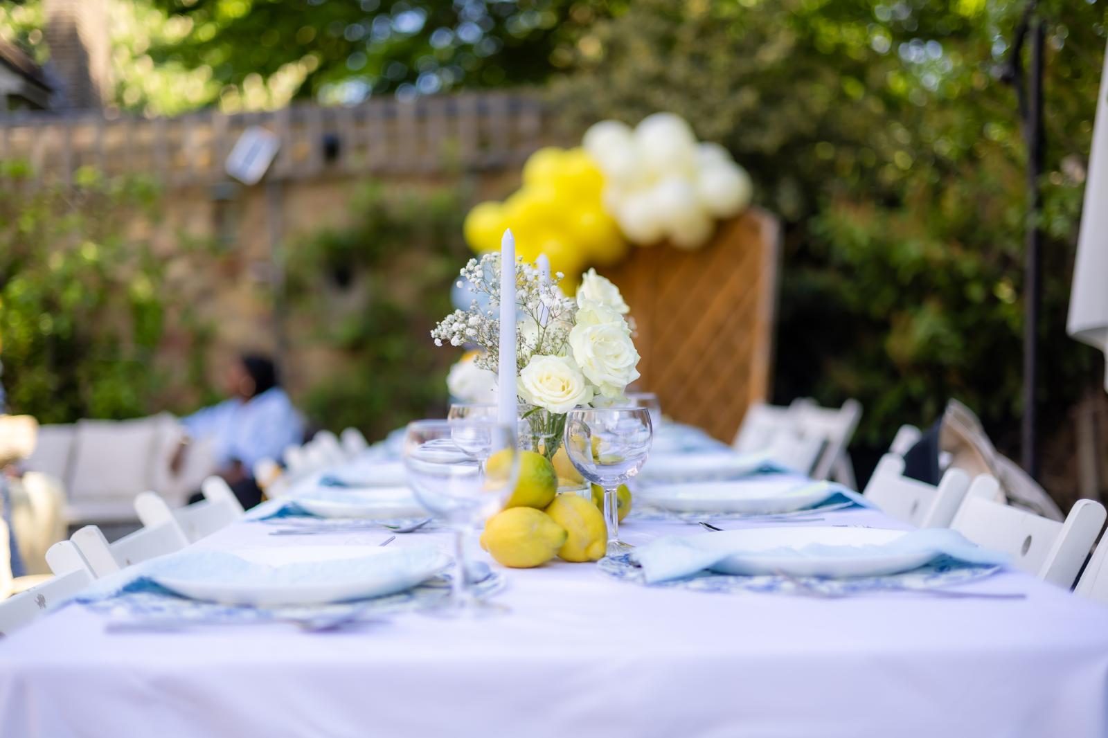 Elegant garden celebration tablescape styled by SJB Events Co